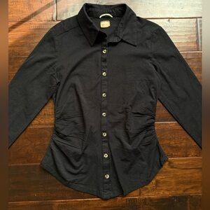 Free-Est Free People Ruched Black Button-Up Shirt